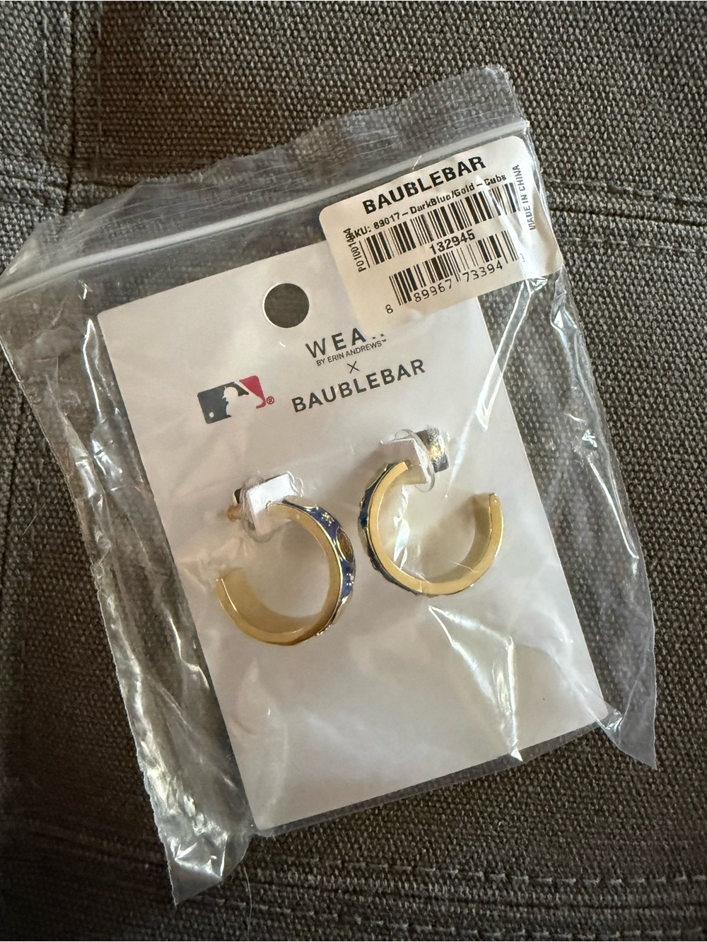 BaubleBar Gold Hoops with Blue Inlay